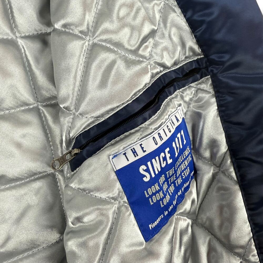 Rare STARTER NEW YORK YANKEES double sided Navy / Gray satin snap bomber jacket - Picture 11 of 16